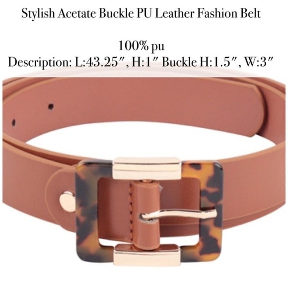 NWT TREND ALERT  STYLISH BELT ACRYLIC PU BUCKLE FAUX LEATHER FASHION BELT